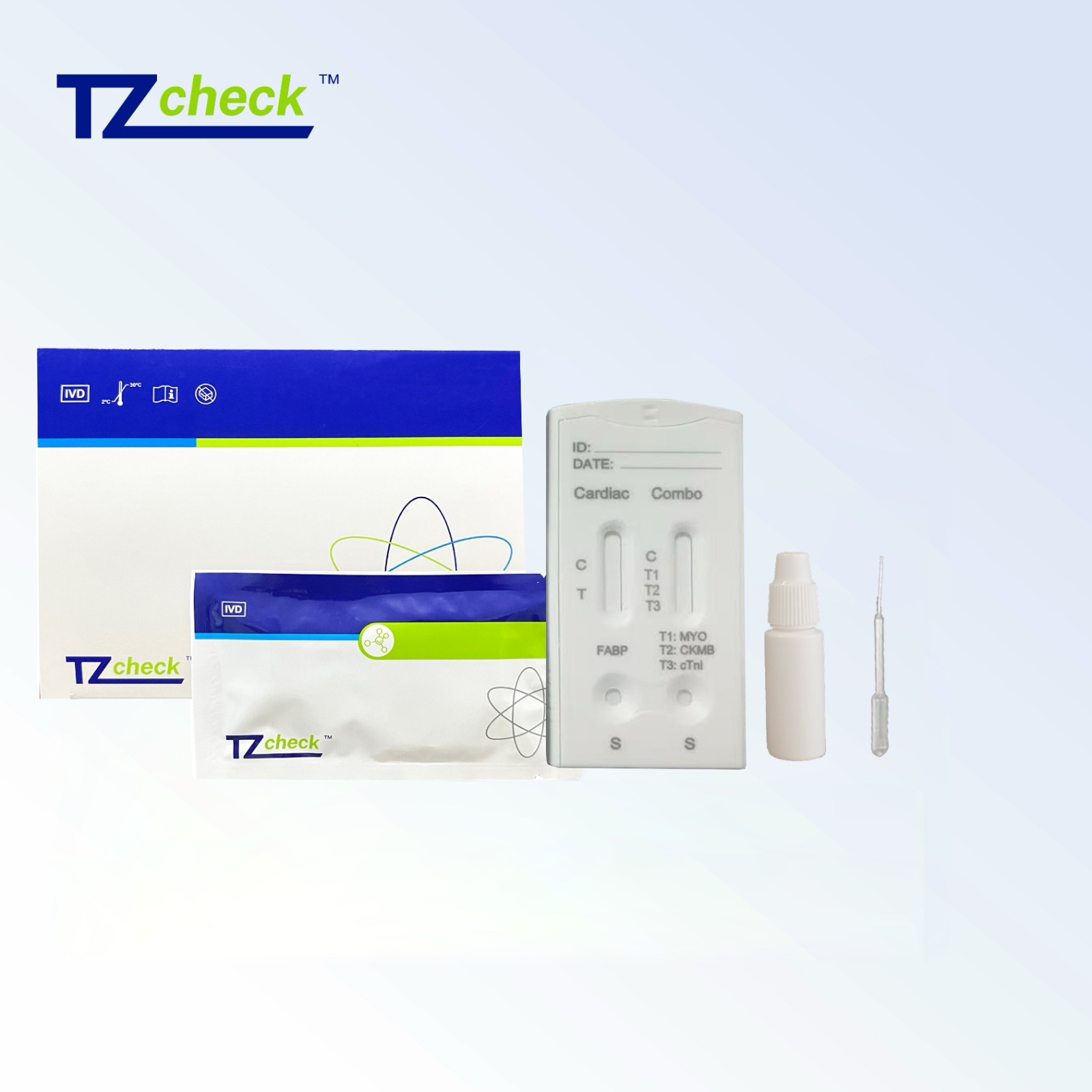 Комбінований експрес-тест для визначення h-FABP та міоглобіну, креатинкінази, КК-МВ. серцевого тропоніну І (Tzcheck C007-4045)